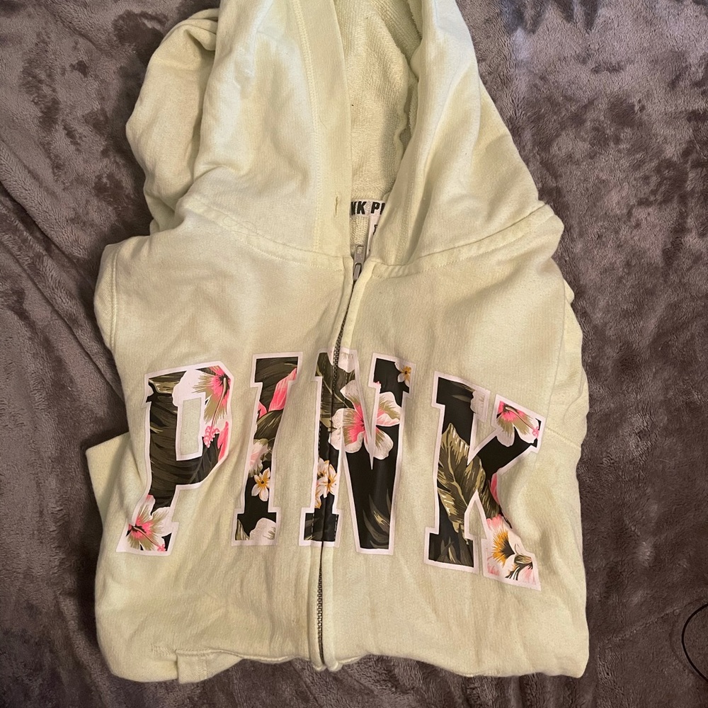 neon yellow victoria’s secret pink zip up